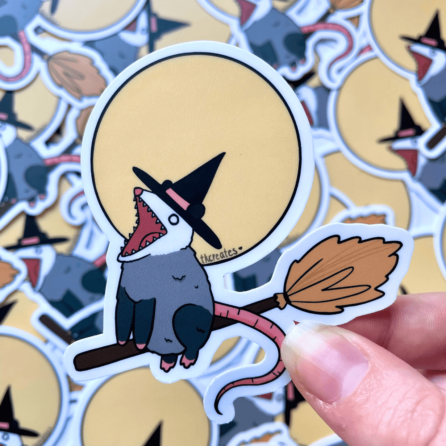 Screaming Witchy Opossum Sticker - Cloverdilly Kids