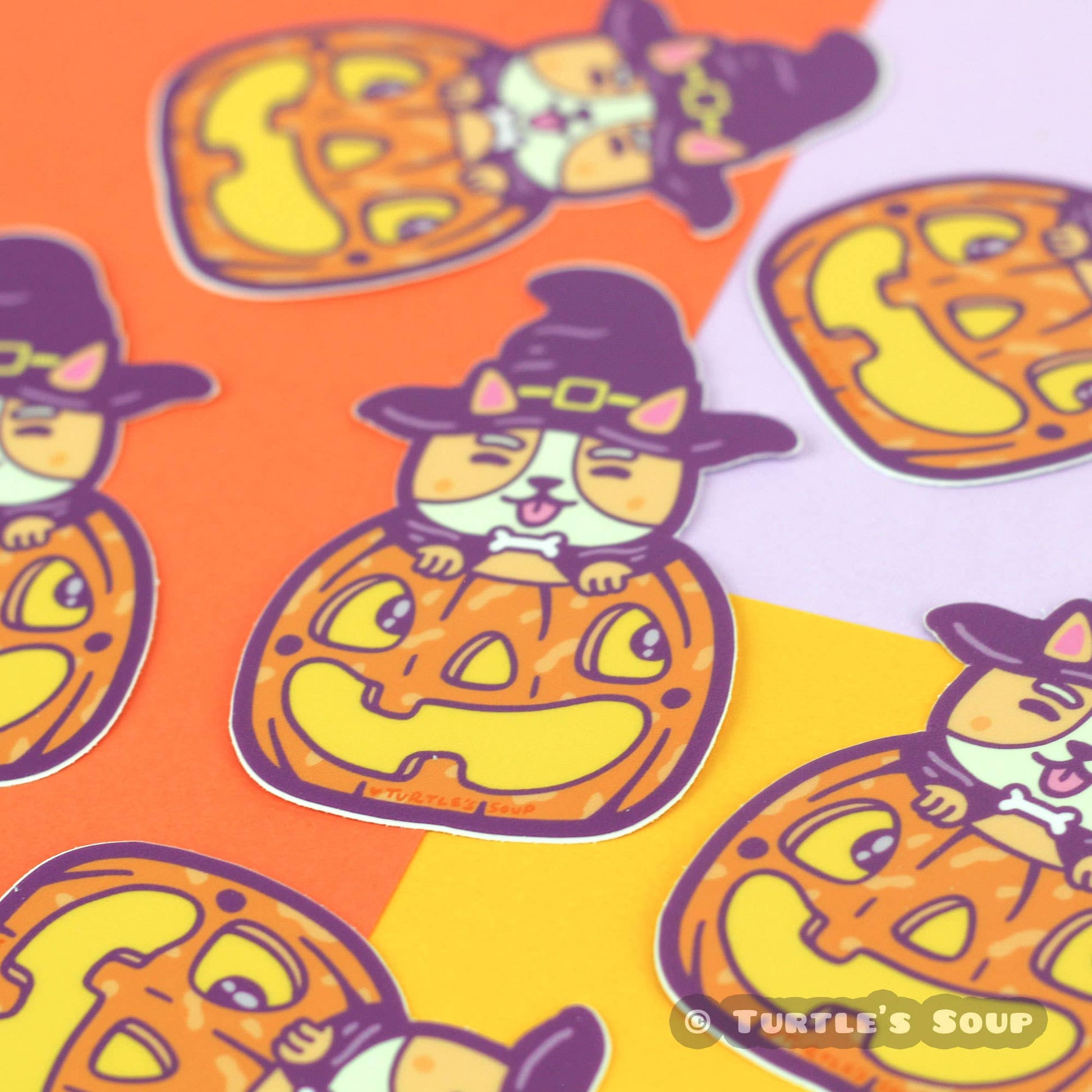 Pumpkin Corgi Halloween Vinyl Sticker - Cloverdilly Kids