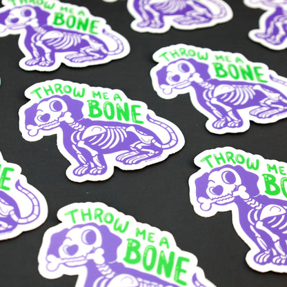 Throw Me A Bone Skeleton Puppy Halloween Vinyl Sticker - Cloverdilly Kids