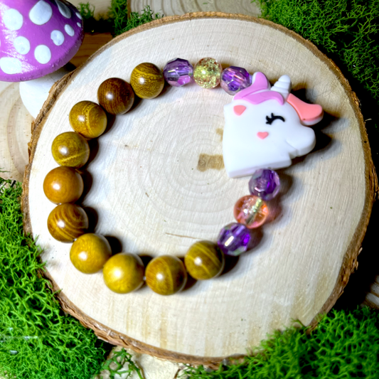 Wooden Bead Bracelet - Pink Unicorn