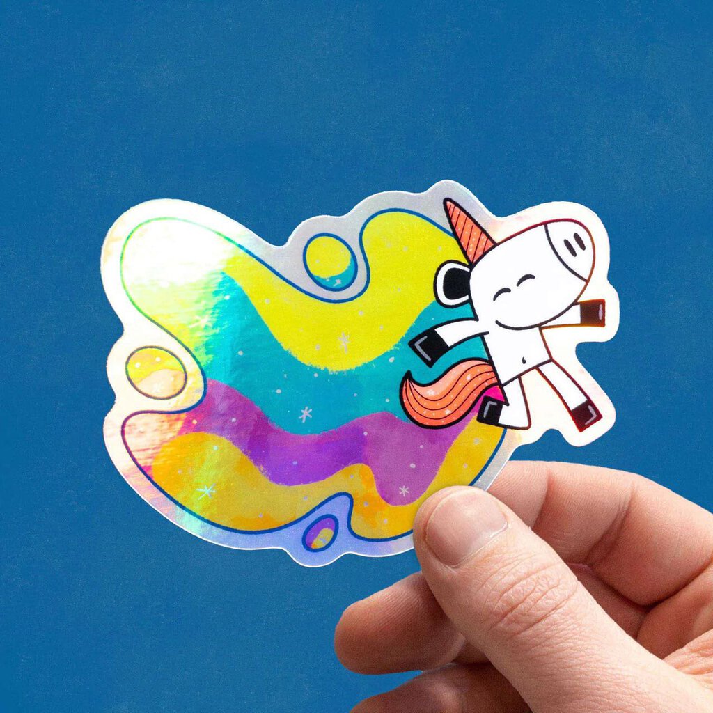 Hi Hello There - Rainbow Unicorn Holographic Sticker