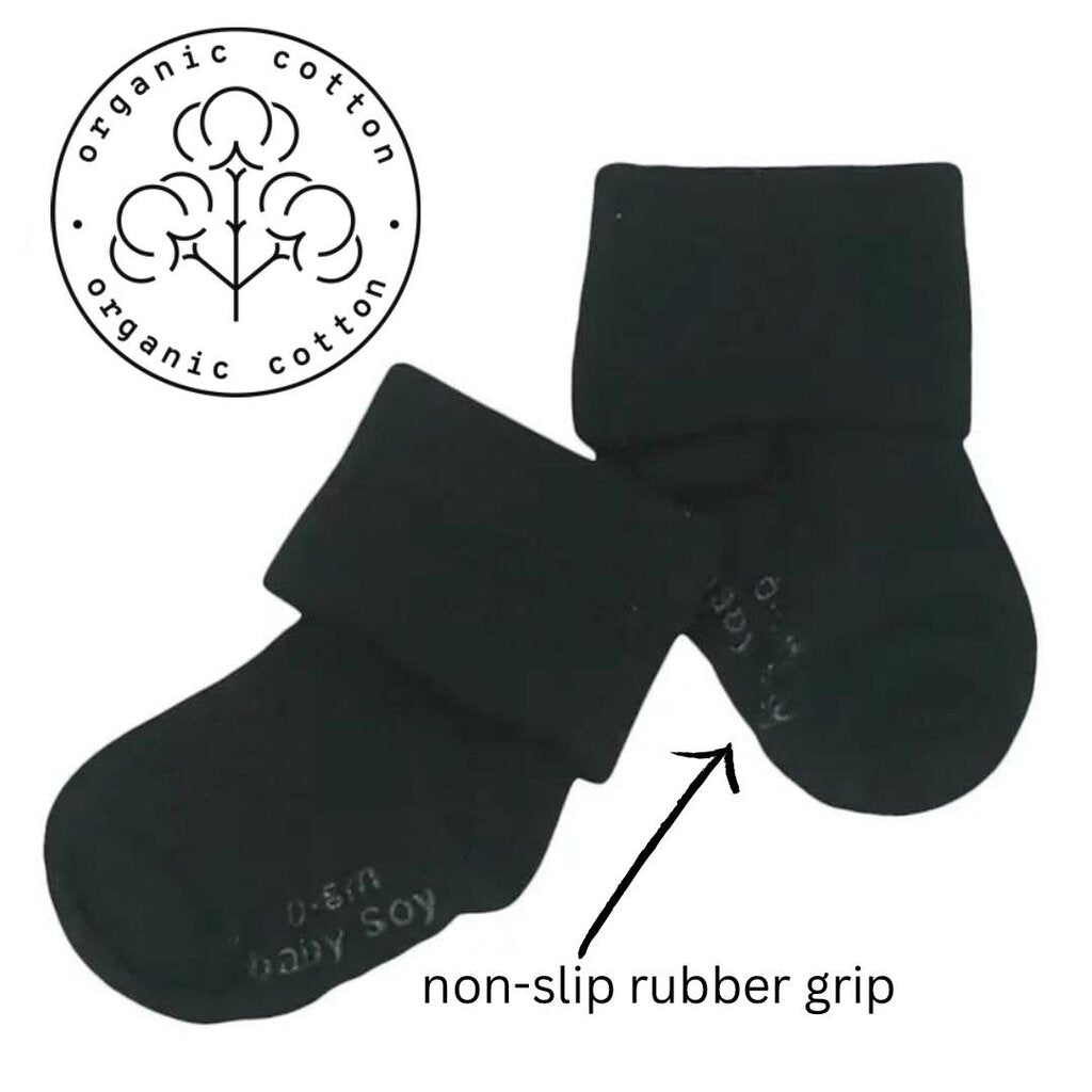 Baby Soy No-Slip Organic Socks (6-12mo) - Black – Cloverdilly Kids